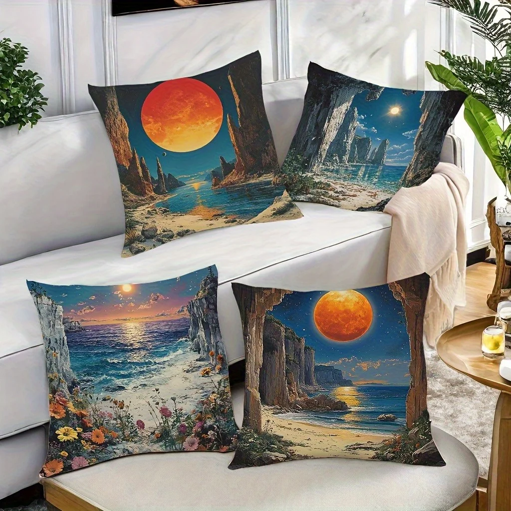 Magnificent coastal cliff scenery digital printing pillow cover Short plush Suitable living bedrooms sofas throw cushion cover
