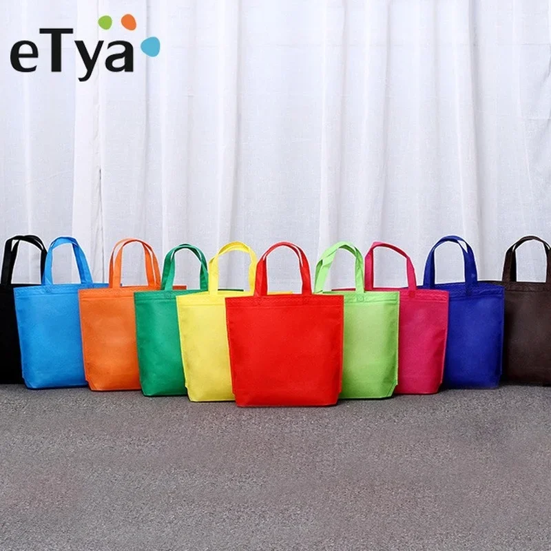 Solid Color Reusable Shopping Bags Foldable Storage Bag Handbag Women Hand Totes Fashion Shopping Organizer Shoulder Bag