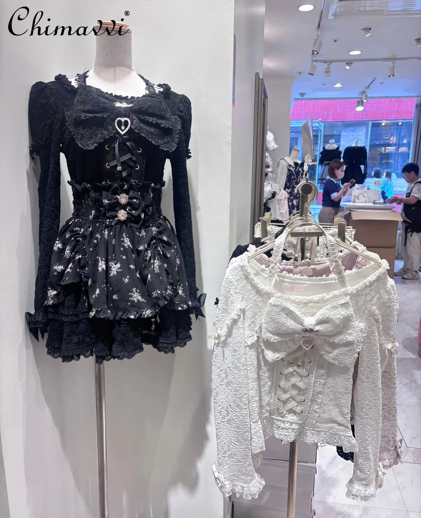 

Japanese Liz New Spring and Autumn Mass-Produced Lace Sweet Big Bow Lace Shirt Slim-fit Women's Lolita Blouse Princess Tops