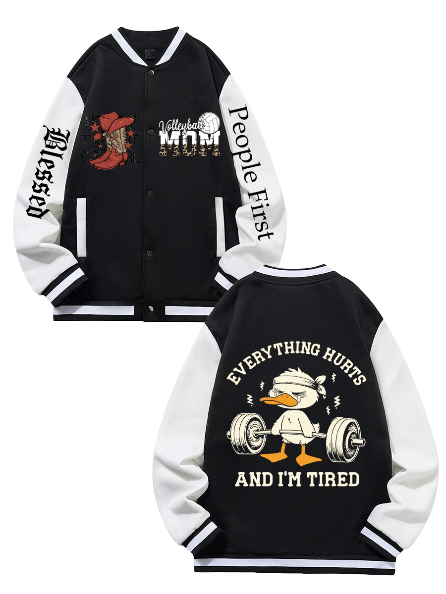 

Black Blue Green Double-sided Christmas Print XS-XXL Unisex Baseball Jacket Streetwear Coat Warm Fleece Soft Jacket