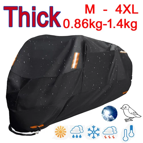 Fundas gruesas 300D para motocicleta, diseño negro, resistentes al agua, para motores, polvo, lluvia, nieve, cubierta protectora UV para interiores y exteriores, M L XL XXL 3XL 4XL