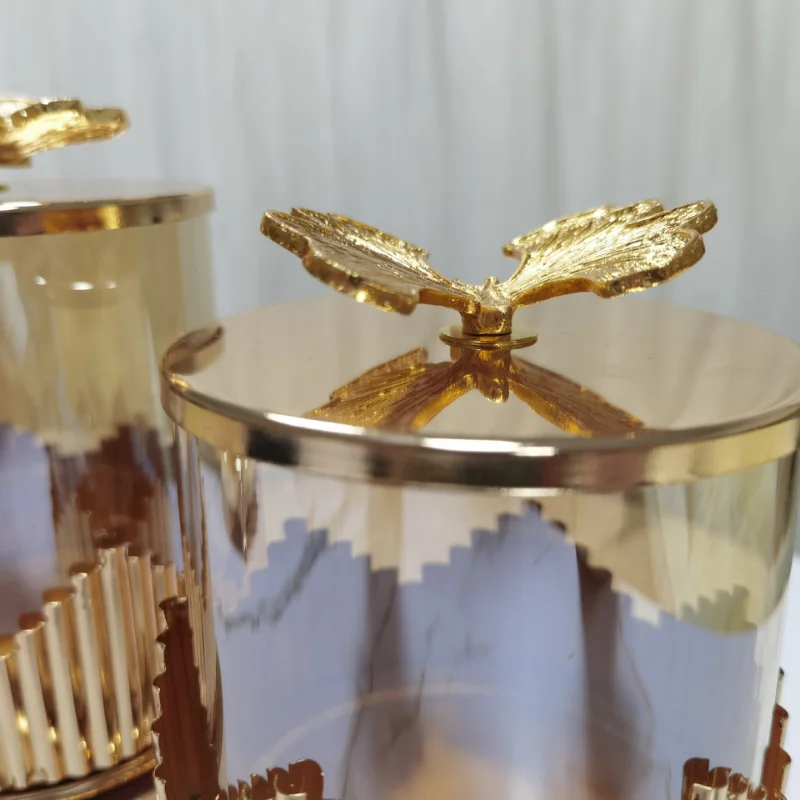 Butterfly Glass Candy Dried Fruit Jar Golden Vase Creative Metal Jewelry Cosmetic Cotton Swab Box Candle Jar Living Room Decor