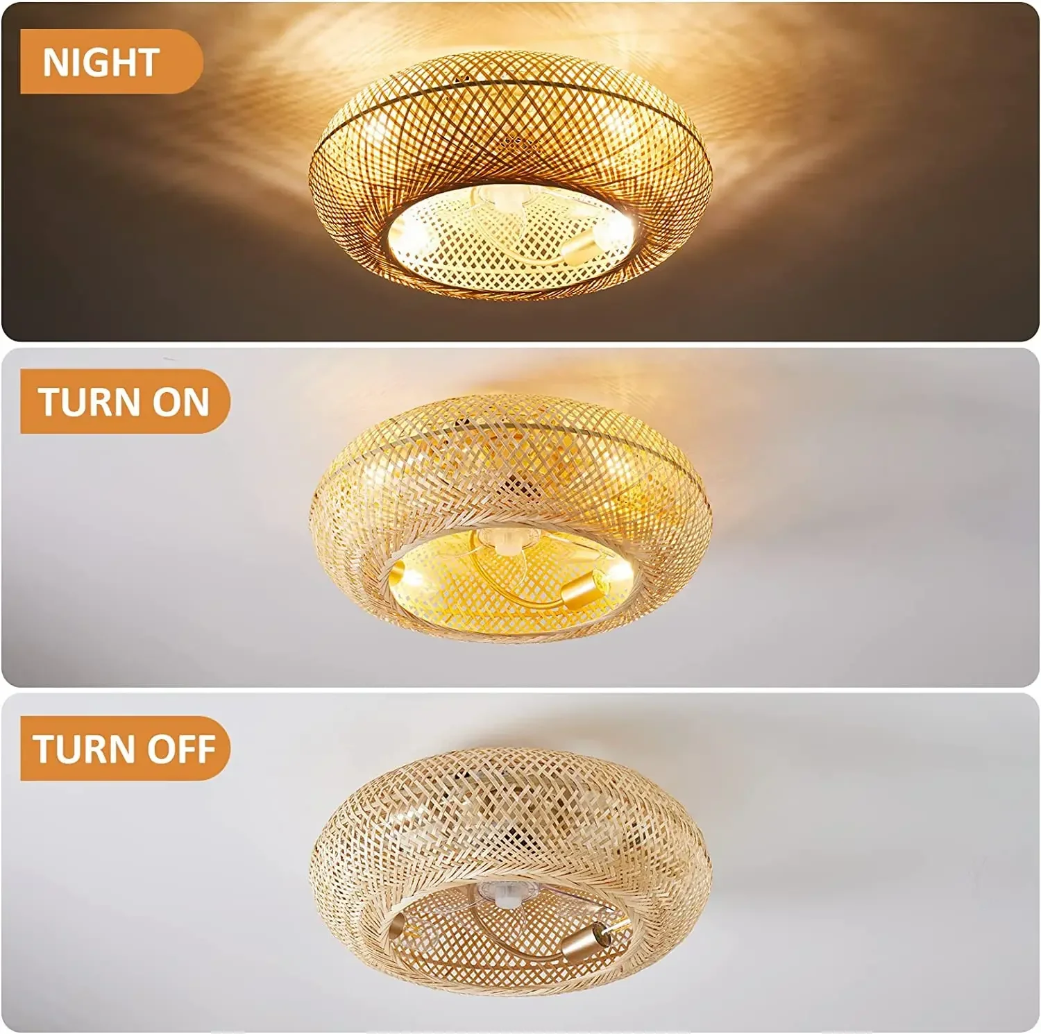 Ceiling Fan with Led Lights Rattan Hand-woven Caged Ceiling Fan for Bedroom Kitchen Ceiling Fan with Light Remote Controller