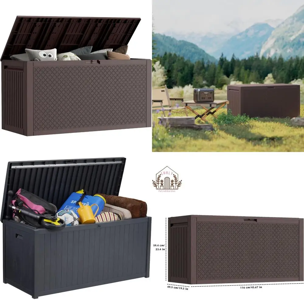 صندوق تخزين مقاوم للماء للاستخدام الخارجي قابل للقفل لوسائد الفناء والسطح - سعة 90 جالونًا، مادة بلاستيكية من الروطان، مثالية للثانية