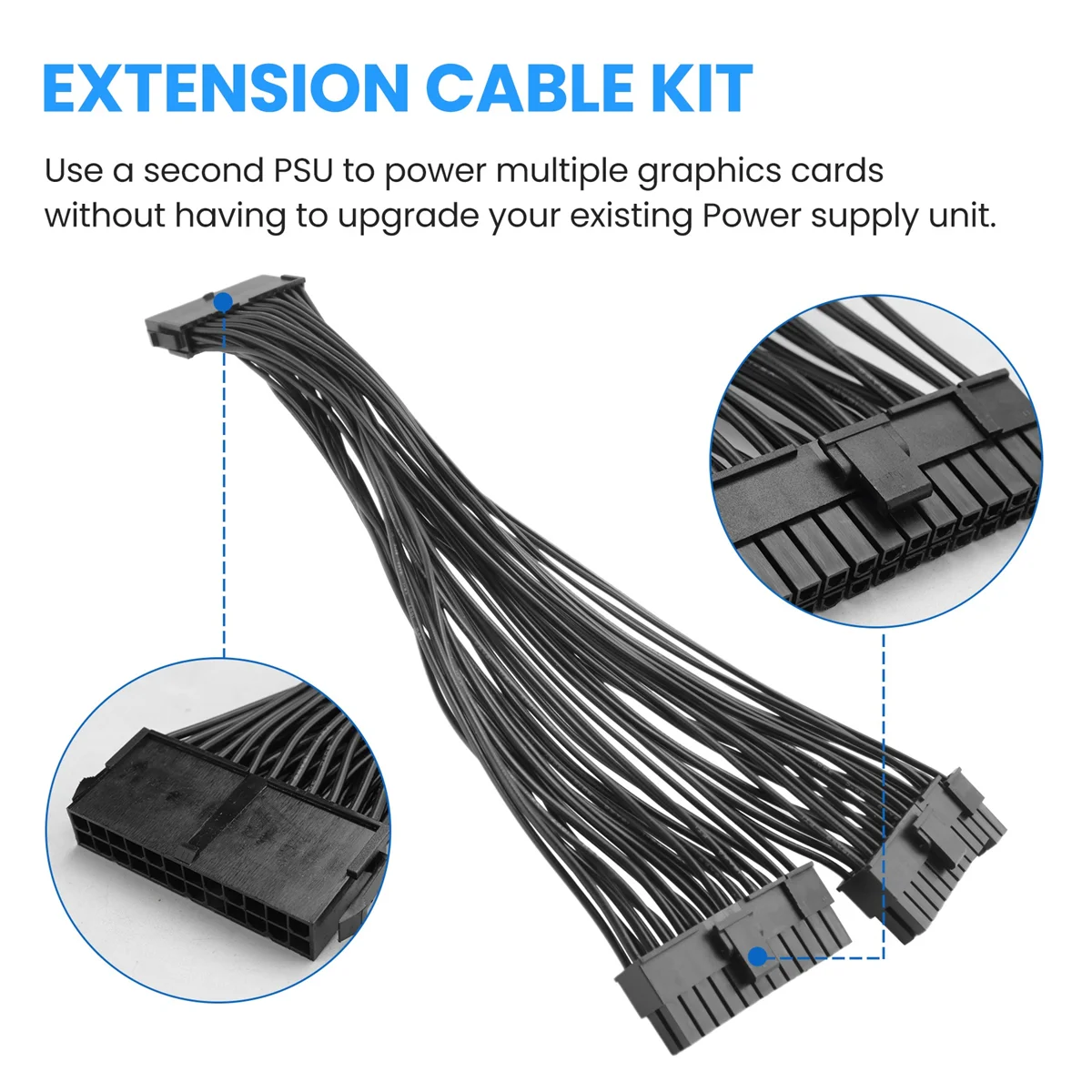 Fuente de alimentación Dual PSU, Cable divisor de placa base ATX de 24 Pines, 24 pines (20 + 4) para Cable de extensión de placa base ATX