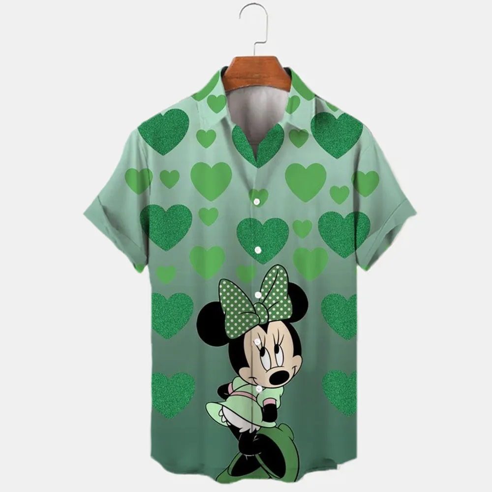 Verão mickey dos desenhos animados 3d impresso nova manga curta lapela camisa fino ajuste moda masculina harajuku casual topos masculinos y2k