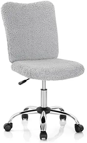 

Faux Office Chair, Armless Desk Chair, Height Adjustable Swivel Cute Chair, Middle Back Chair w/Chrome Base, JOMA Fuzzy Vanity