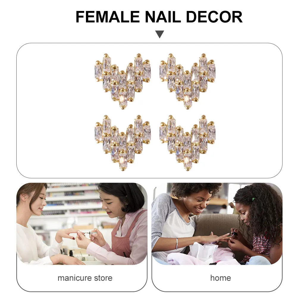 

4 Pcs Love Diamond Jewelry Nail Art Decal Decorations Loving Heart Manicure Women Gift Beauty DIY Tool Steampunk Miss