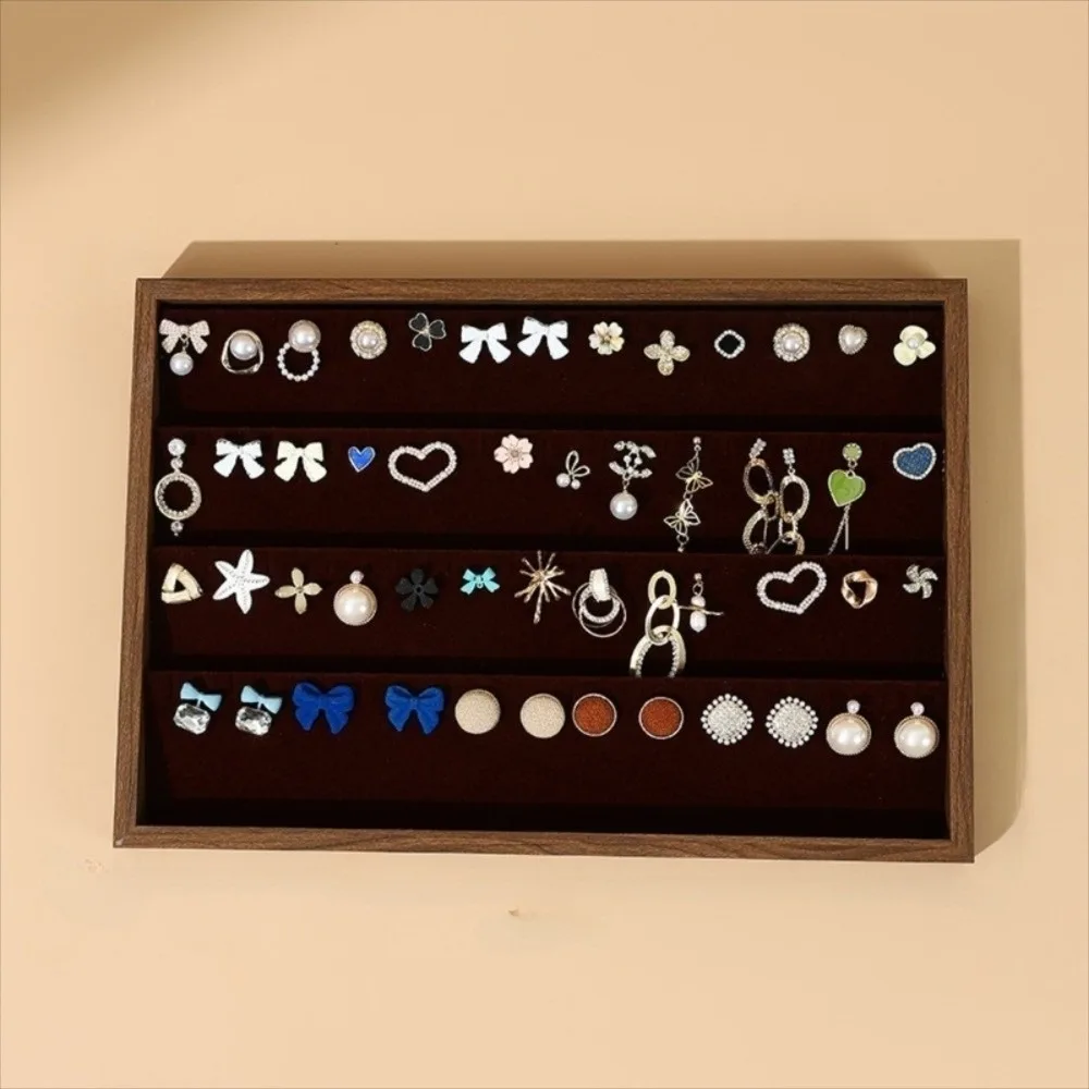 

Stackable Jewelry Display Tray Multi Compartments Flat Bottom Wood Velvet Jewelry Pallet Wear-resistant Space Saving