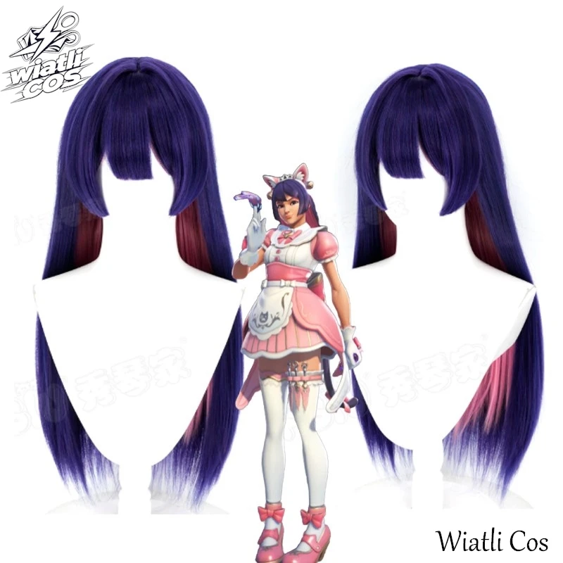Overrwatch 2 Cosplay OW Kiriko, vestido de sirvienta bonito de color rosa, peluca de Cosplay Kirik, peluca de pelo sintético resistente al calor, peluca de mujer para Halloween