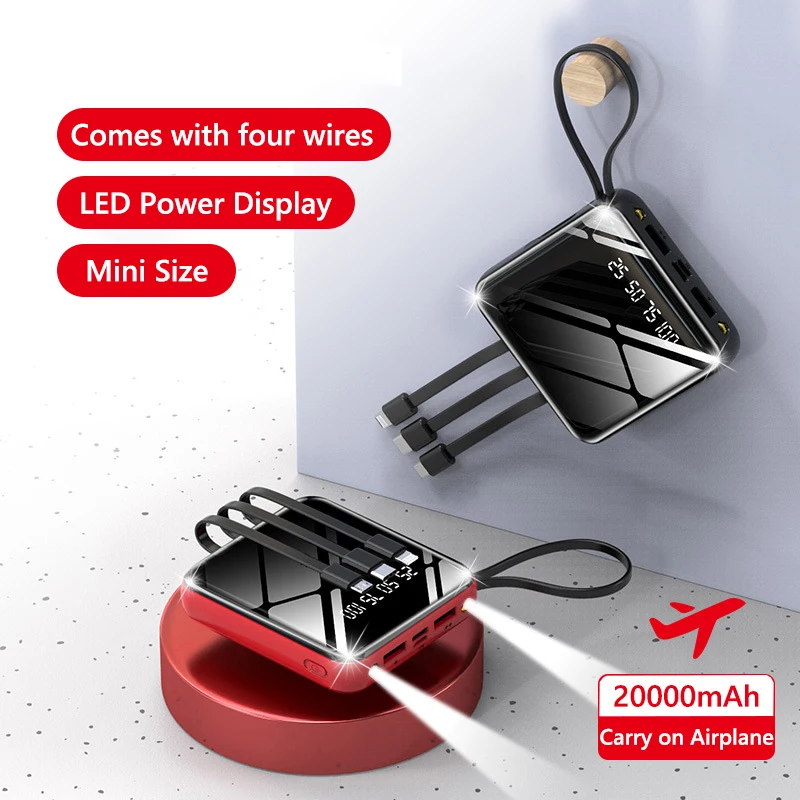 Мини-Power Bank 20000 мАч, встроенный кабель для быстрой зарядки, портативный внешний аккумулятор для iPhone 15 pro, Xiaomi, Samsung, Huawei Powerbank Мини-Power Bank 20000 мАч, встроенный кабель для быстрой зарядки, портативный внешний аккумулятор для iPhone 15 pro, Xiaomi, Samsung, Huawei Powerbank