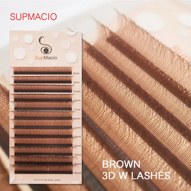 Supmacio 3D W brązowym kształcie prefabrykowane wentylatory przedłużanie rzęs 12 linii/taca naturalny miękki lekki pojedyncze rzęsy