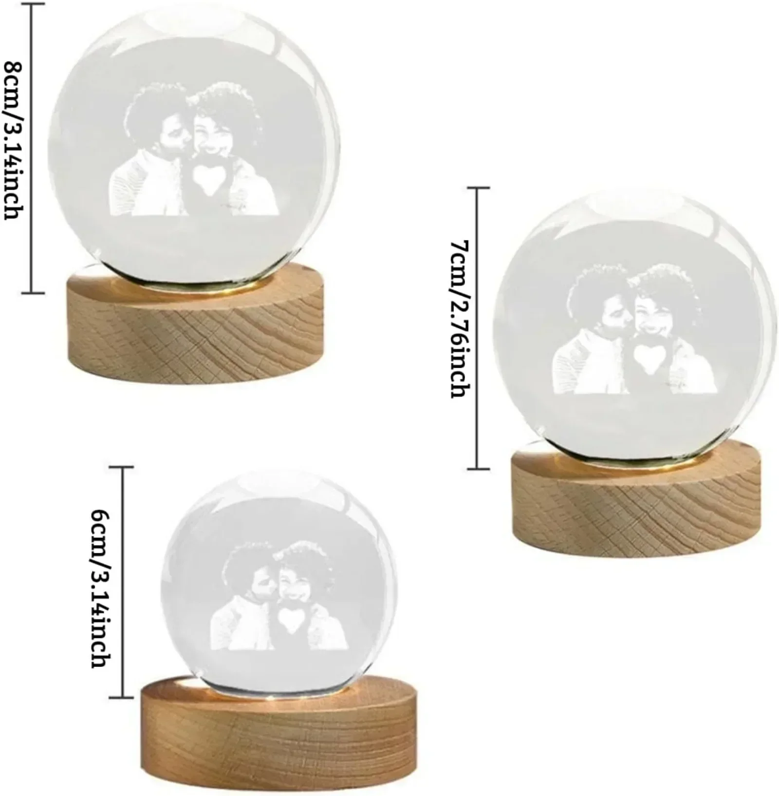 Custom Snow Globe Night Light, ลูกบอลคริสตัล 2D ส่วนบุคคล, งานแต่งงาน, โคมไฟของที่ระลึกคู่รัก