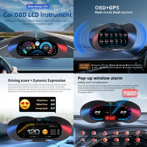 2026 Hot Sale Universal Smart Gauge 6.2 Inch Display OBD2+GPS+Accelerometer +Speedometer HUD P5 Head up Display Smart Digital