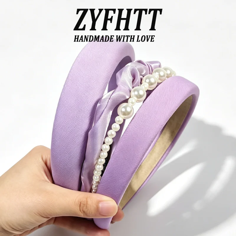 1/6 Stück ZYFHTT Lila Serie Schwamm-Stirnband für Damen, elegantes, vielseitiges breites Haarband, modischer Haarreif für Mädchen – Detail 3