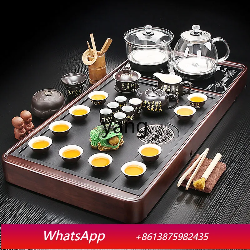 CXM Fully Automatic Bottom Water Heating Kettle with Solid Wood Tea Tray Tea Set for Home Use Light Luxury Tea Table