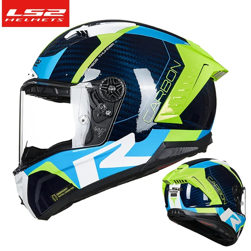 Commerci all'ingrosso LS2 FF805 THUNDER casco moto in fibra di carbonio caschi integrali Visiera antiappannamento lente Auto da corsa cascos para moto