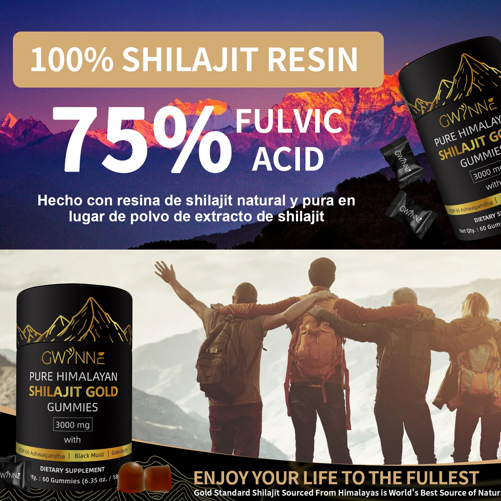 Alternative view of 3000mg Shilajit Gummies | Pure Himalayan Shilajit for Men | Lab Tested I No Added Sugar | Fulvic Acid & 85+ Trace Minerals for Men, Women | Non-GMO | 60 Gummy | Gwynne