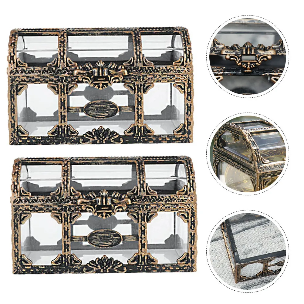 

2 шт. прозрачные пластиковые шкатулки-сундучки для сокровищ, маленькие пиратские шкатулки для украшений, винтажный декор, сувениры для вечеринок