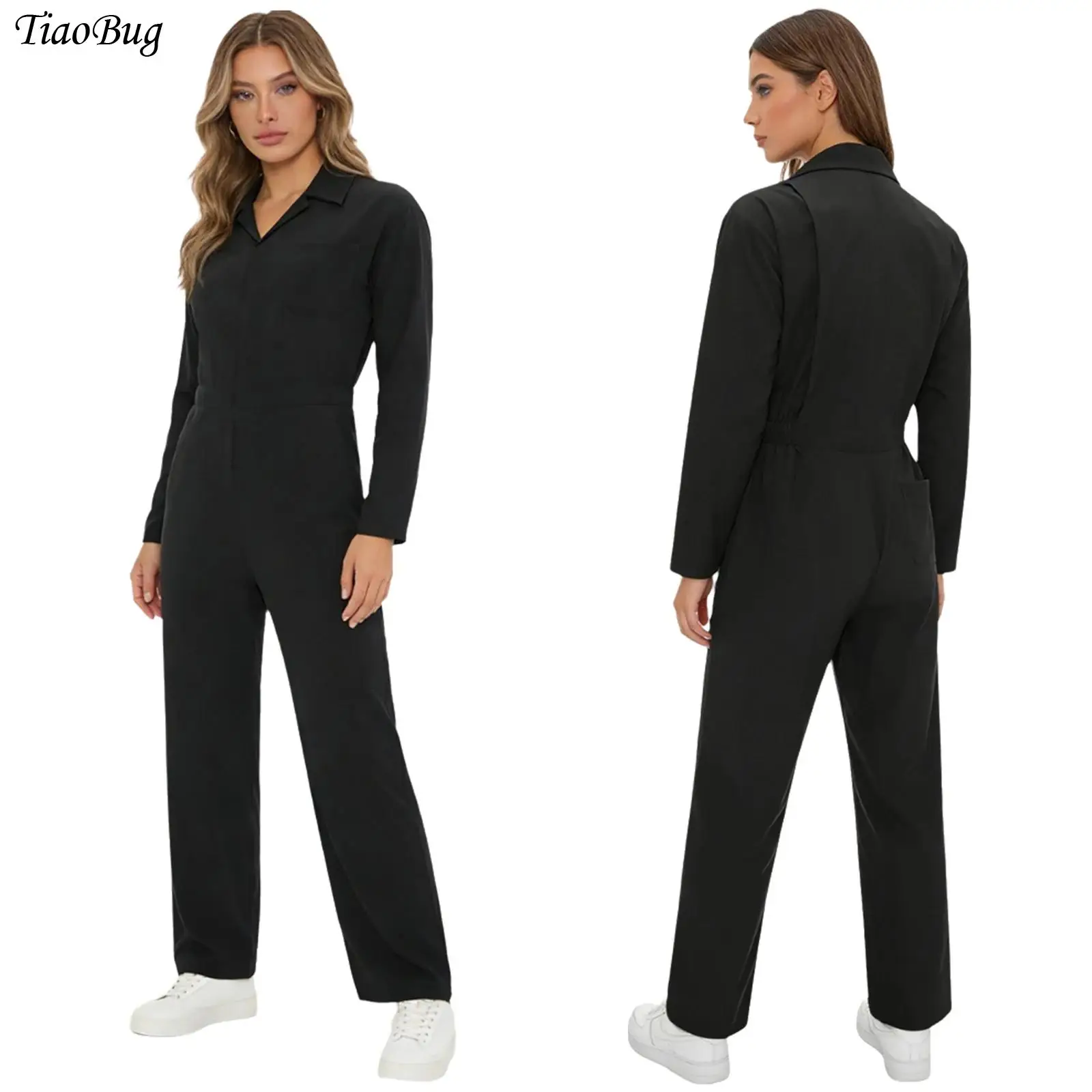 

Женский рабочий комбинезон механика, цельный, длинный, однотонный, с отложным воротником, униформа для работы, костюм для Хэллоуина/косплея