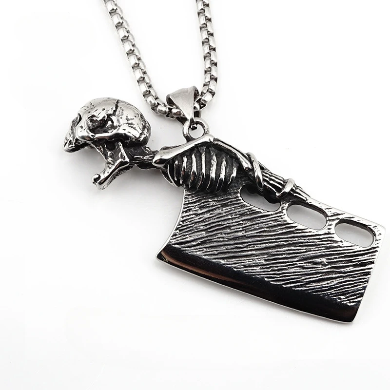 

Personalized Hip-hop Punk Retro Domineering Scream Skeleton Kitchen Knife Trendy Men's Stainless Steel Necklace
