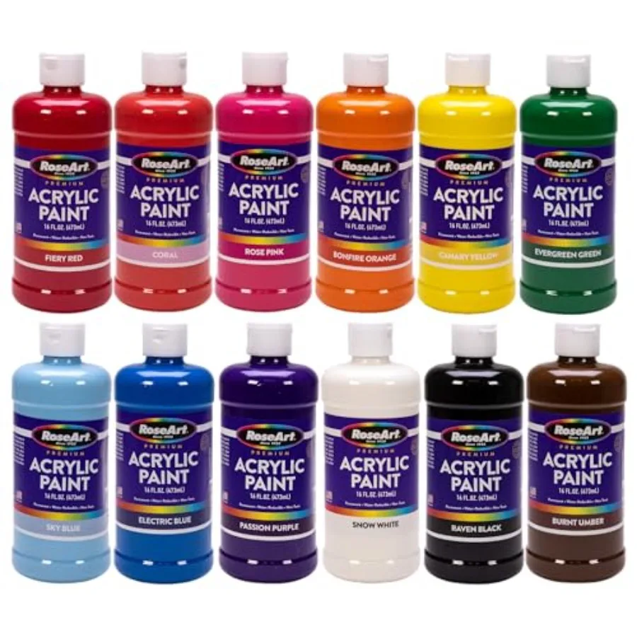 

acrylic Paint Set Set of 12 Vibrant Colors in 16oz Bottles