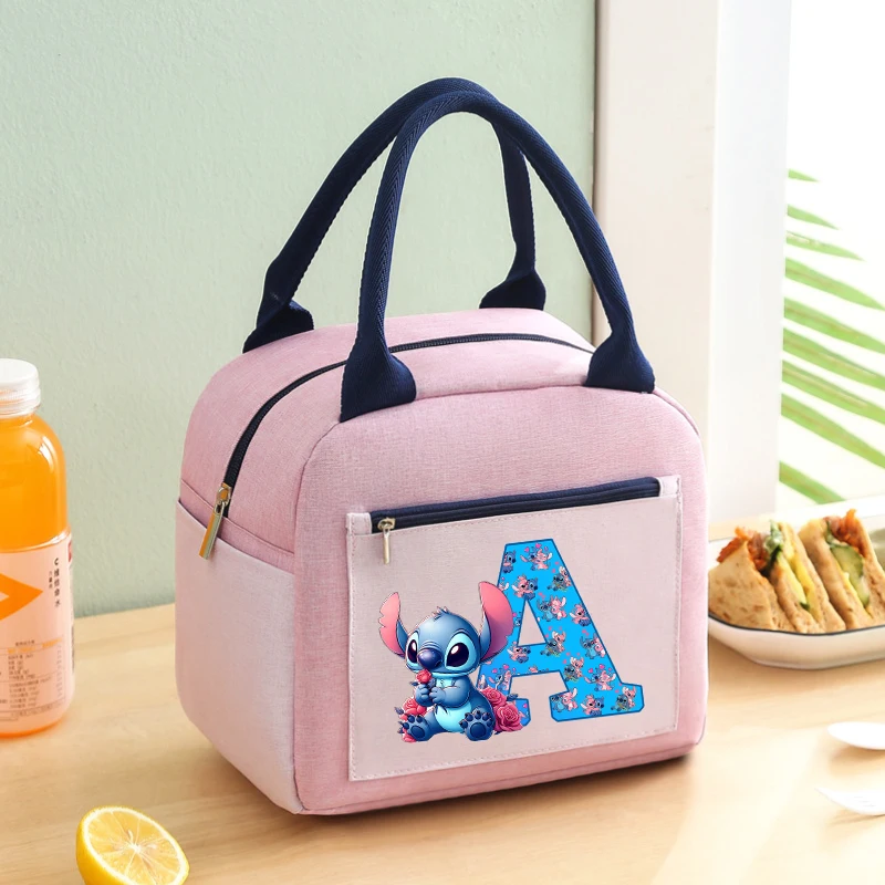 Disney Stitch torba na Lunch litery kreskówkowe torby do przechowywania o dużej pojemności Kawaii piknik na świeżym powietrzu torby izolowane na żywność śliczna torebka prezenty