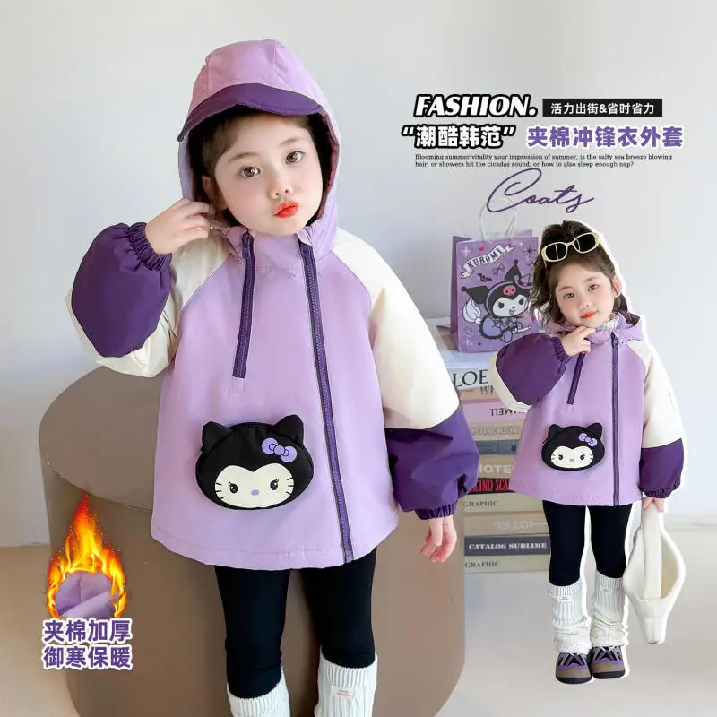

Children's Kuromi anime cotton jacket girls autumn winter new cartoon kawaii thick cotton jacket sweet comfort soft hooded tops