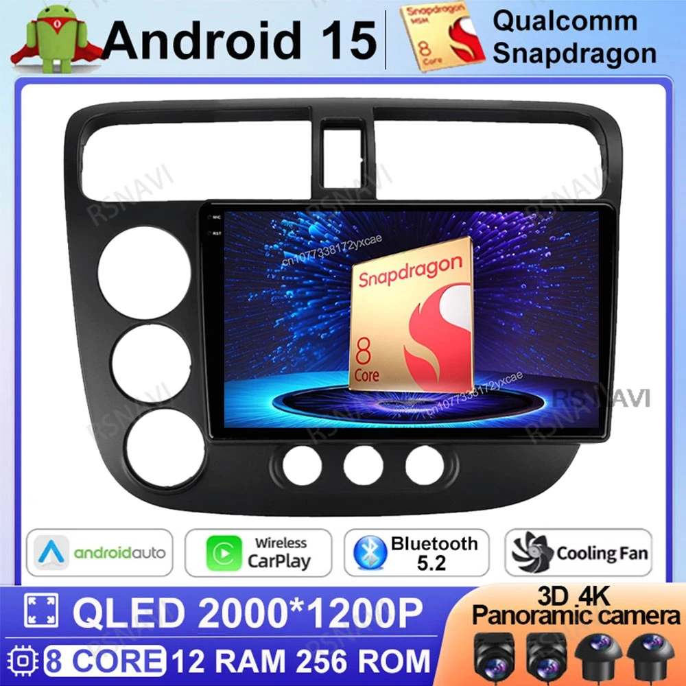 

Android 15 Car Radio For Honda Civic 2000 - 2006 Autoradio Head Unit Wireless Carplay Auto 4G LTE 5G WIFI DVD GPS Multimedia BT