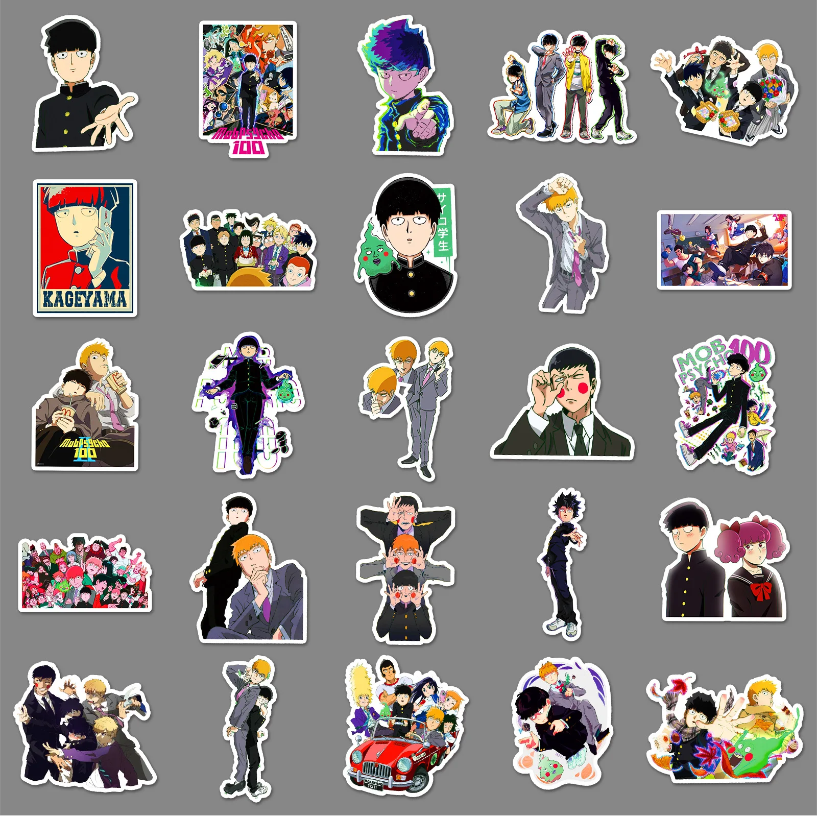 50Pcs Mob Psycho 100 Series Graffiti Stickers Suitable for Laptop Helmets Desktop Decoration DIY Stickers Toys Wholesale