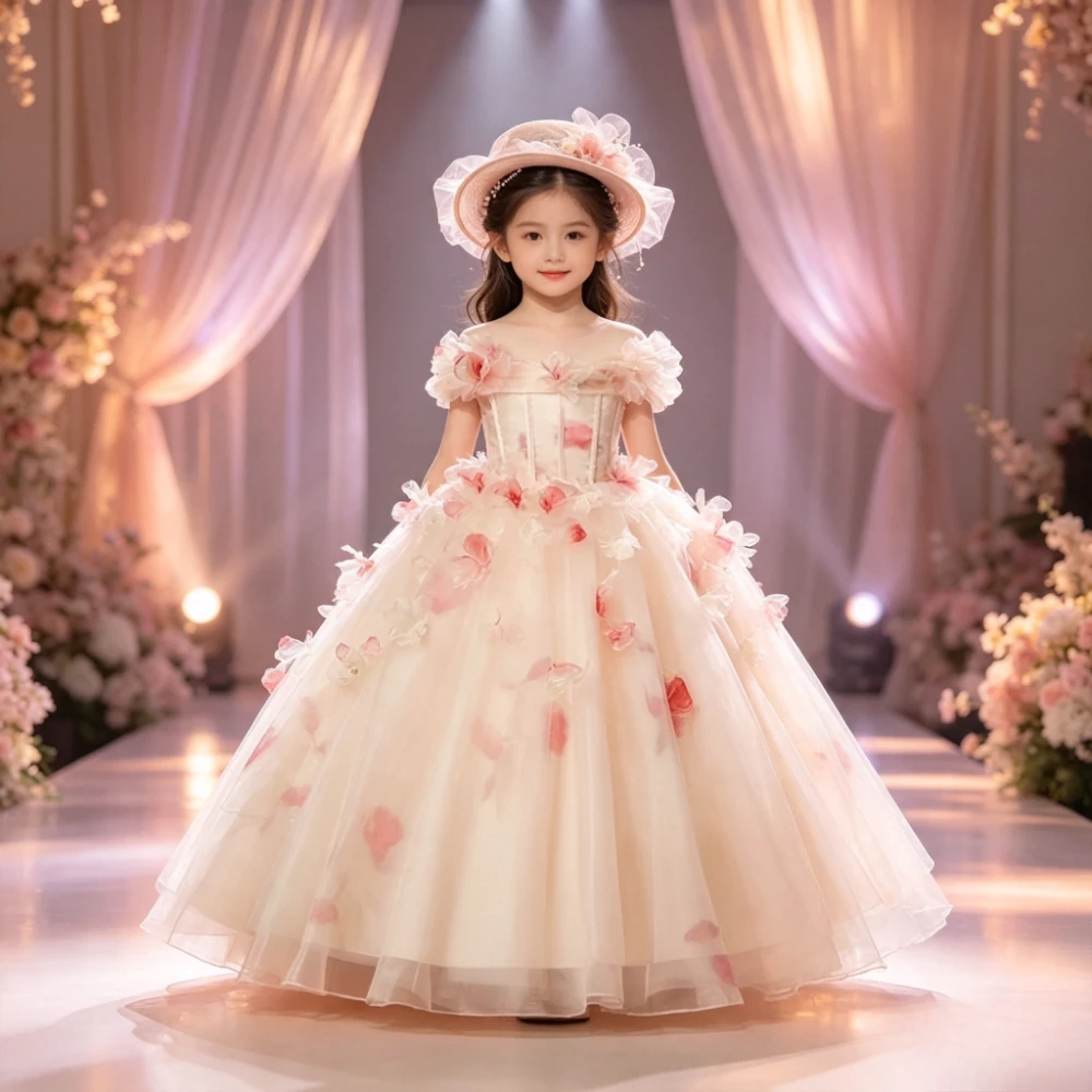 Childrens Party Exclusive Kids Pageant Flower Girl Wedding Dress Luxury Birthday Princess Gown Elegant Piano Performance Formal