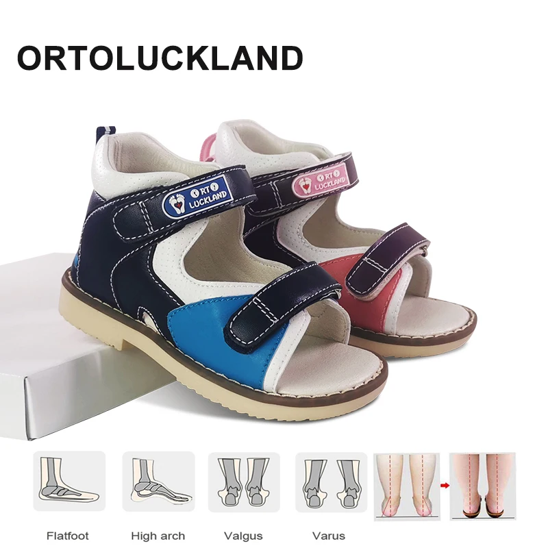 Ortoluckland  Children Sandals Orthopedic Shoes For Kids Leather Baby Flat Feet Footwear Fashion Breathable Toddler Size19-30