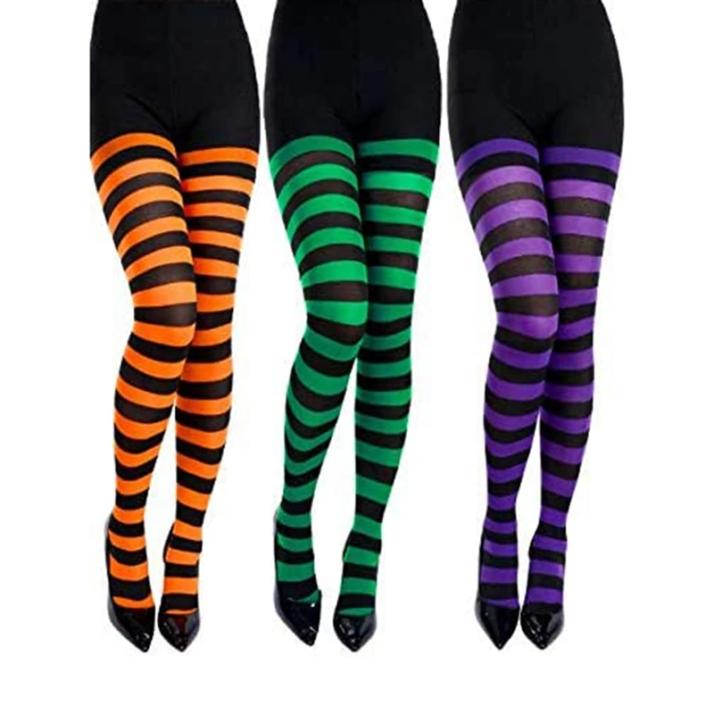 

3 Pairs Halloween Striped Tights Striped Long Stocking Striped Leggings For Christmas Costume Supplies