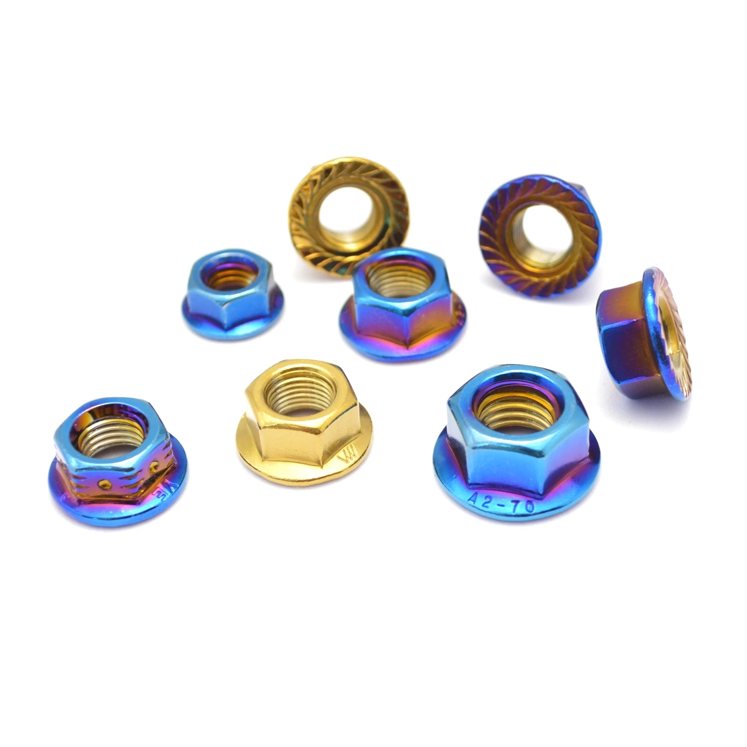 10PCS M4/M5/M6/M8/M10 x1.25/M10 x1.5/M10 x1.0 Stainless Steel Hex Nut Titanium Blue Flange Nut Motorcycle Rear Wheel Nut Bicycle image 6