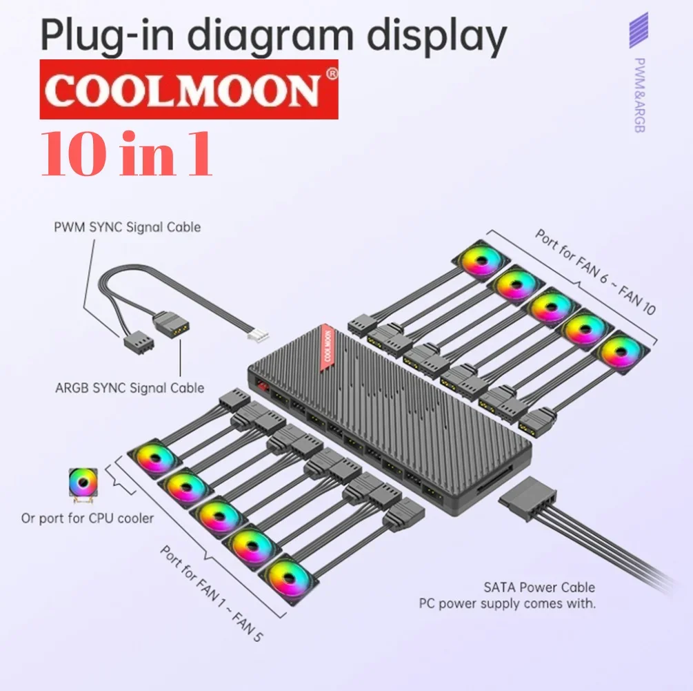 

Разветвитель-концентратор от 1 до 10 ШИМ и ARGB Магнитный всасывающий контроллер ARGB Разветвитель 5 В 3-контактный контроллер охлаждающего вентилятора для вентилятора корпуса ПК
