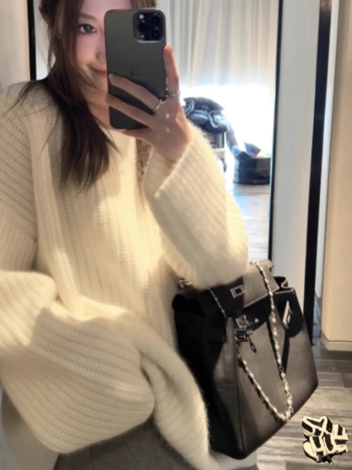 Fashion all-in-one round neck mid-length pure cashmere knitwear women loose autumn and winter wool long skirt wear sweater