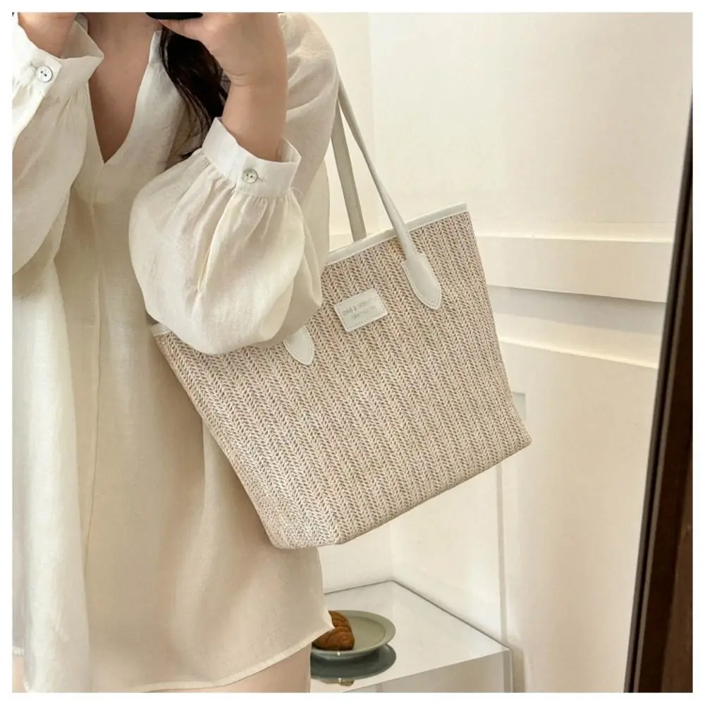 Leisure Large Capacity Weave Tote Bag Fashion Shopping Bag Bohemian Shoulder Bag Simple Handbag Summer Beach Straw Handbag Girls