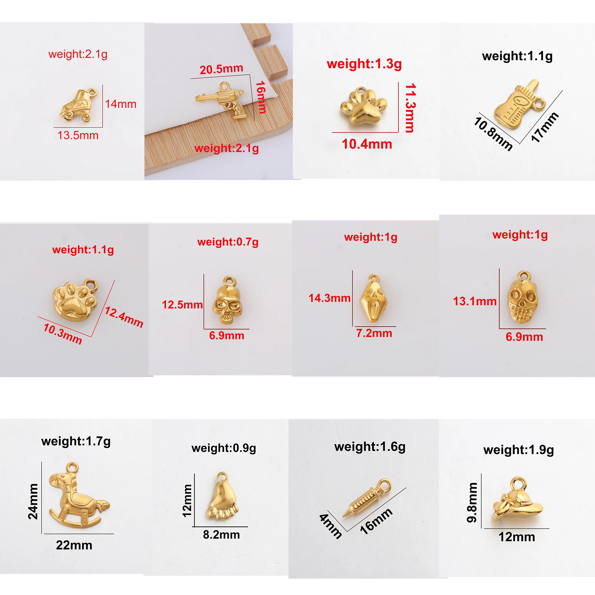 5pcs/lot Stainless Steel Roller Skates Pet Claw Horse Skull Bottle Foot Syringe Hat Katana Charms Pendant DIY Jewelry Making