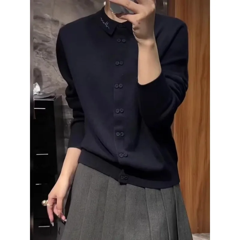 Women Autumn Korean Style Turn Collar Knit Sweater Slim Fit Lazy Chic Base Top For Daily Commute Wear