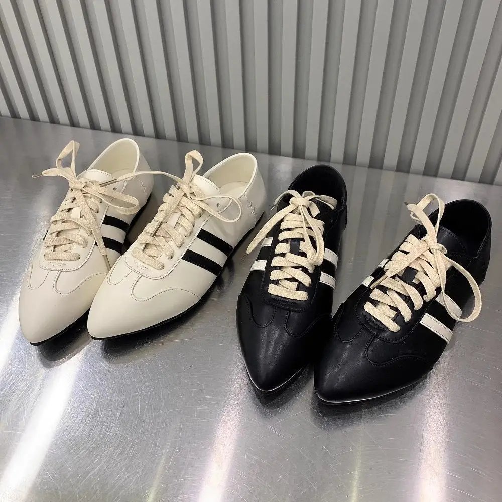 

Luxury Genuine Leather Pointed Toe Shoes Women's 2026 New Lace-up Soft Flat Casual Sneakers for Woman Fashion Walking Shoes