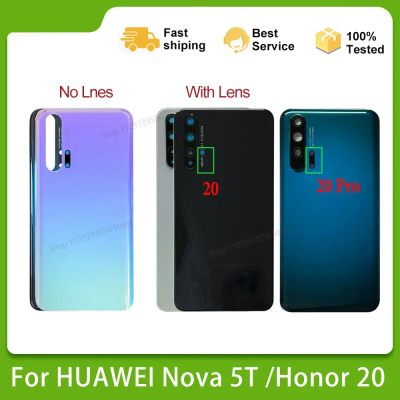 

6.26" For huawei 5T Honor 20 Battery Cover Rear Glass Door Housing With Lens Replacement Parts For Honor 20 Pro Back Cover Adhes