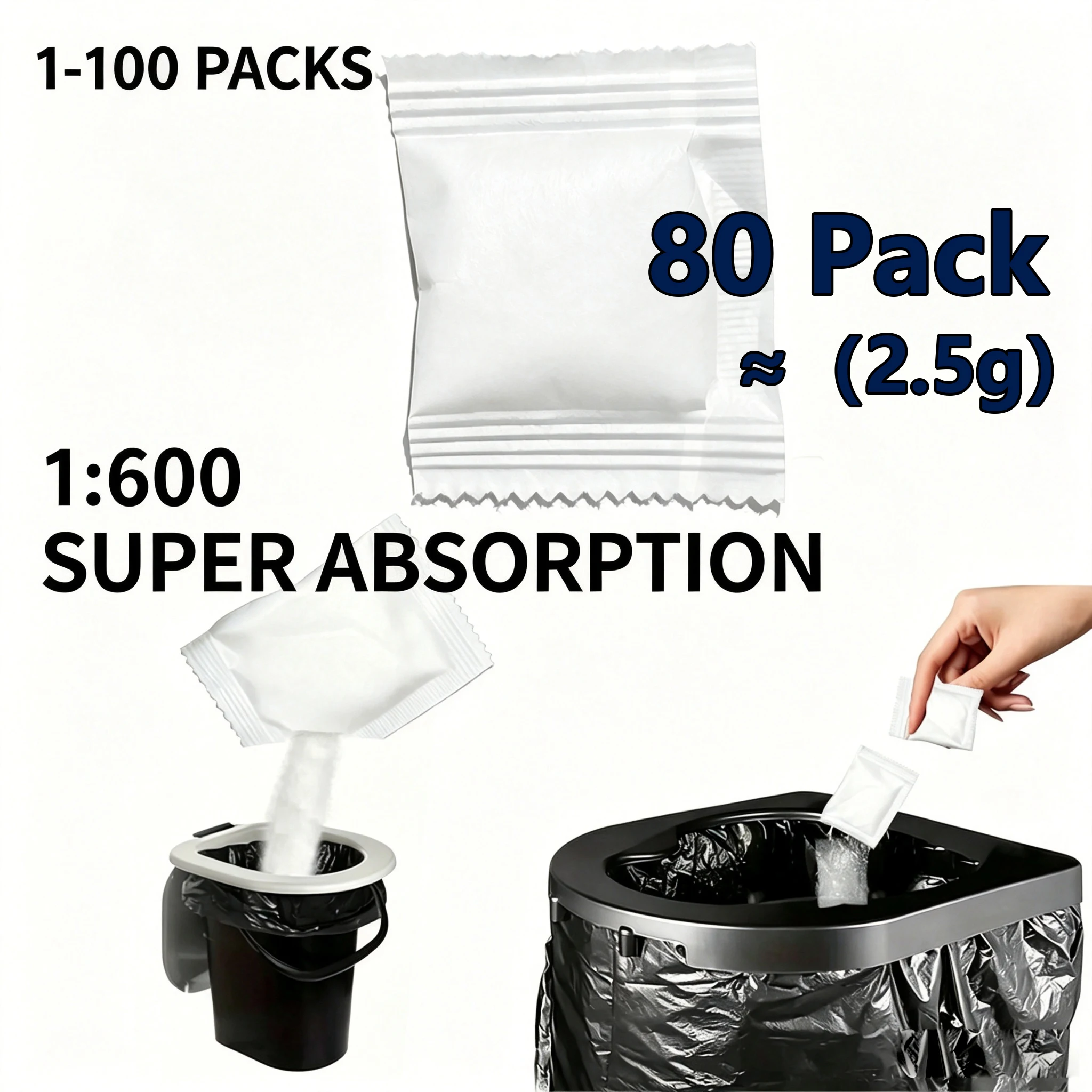 Urine Solidification Outdoor Tool for Camping, 1–100 Pack, 1:600 Absorption Ratio description 4