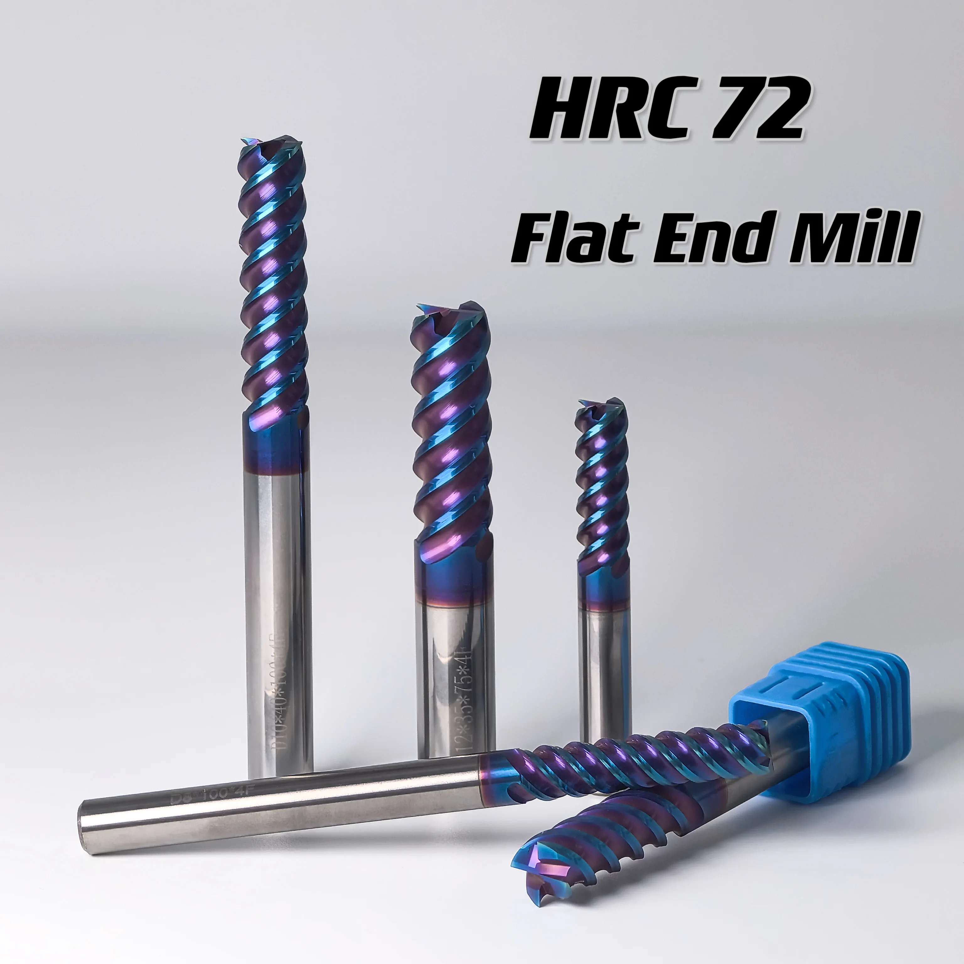 CNC Tools Milling Cutters D8mm 60L HRC72 Super Hard  4 Flutes Flat Solid Carbide End Mills For Quenched Hardened Steel