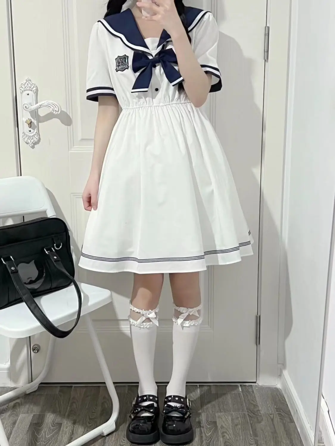 SOIOMES Japanese-style sweet student schoolgirl style navy blue JK dress for girls in summer, a Lolita princess dress