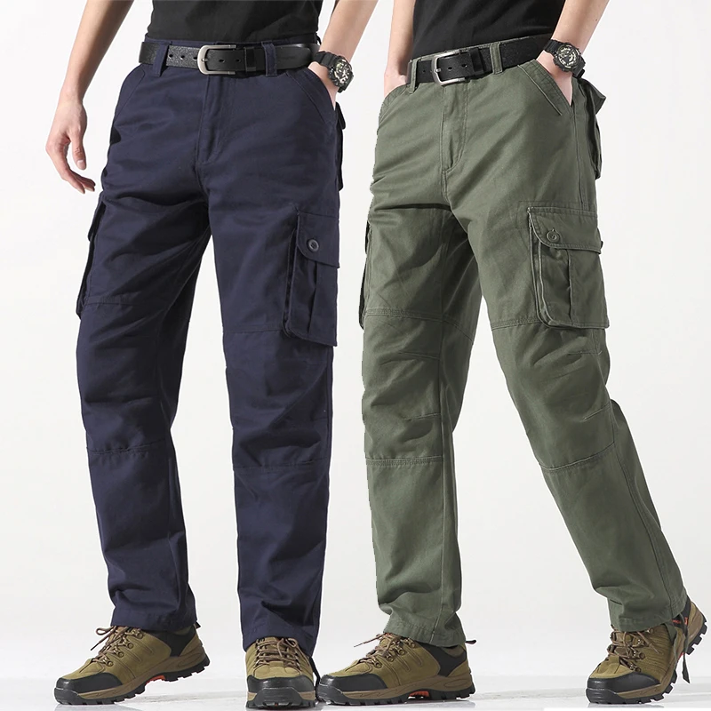 Male Cargo Pants Tactical Cotton Overalls Outdoor Utility Work Trousers Relaxed Fit Big Size Hombre Clothing