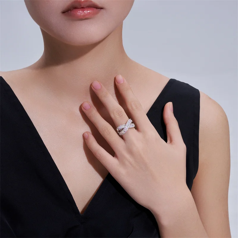 ZFSILVER Fashion Classic Trendy High Quality s925 Silver Moissanite Cross Square Ring For Charms Women Jewelry Party Gift R17150