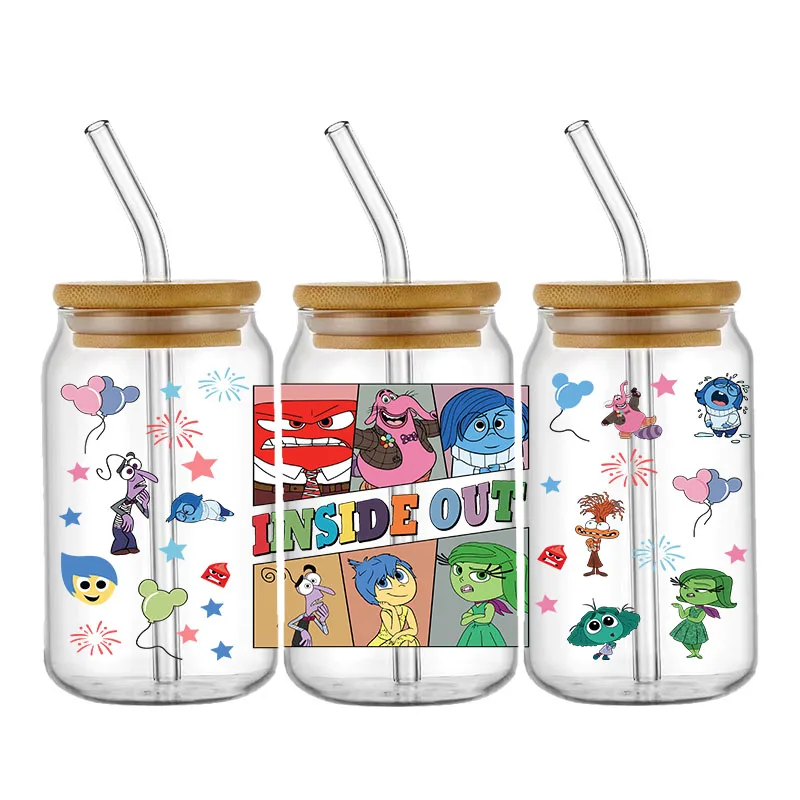Disney cartoon Inside Out 2 16OZ UV DTF Cup Wraps Transfer Sticker For Glass Libbey Can Bottle Selfadhesive Washable DIY Custom