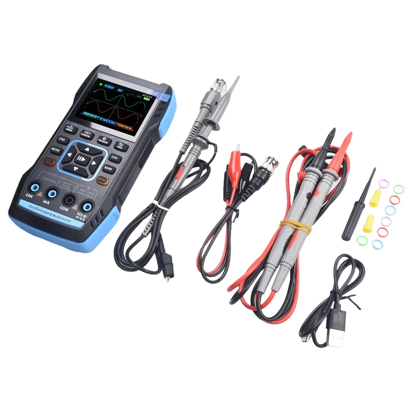 

Portable Dual Channel Digital Oscilloscope Multimeter SignalGenerator High Resolution Display Long Battery Life