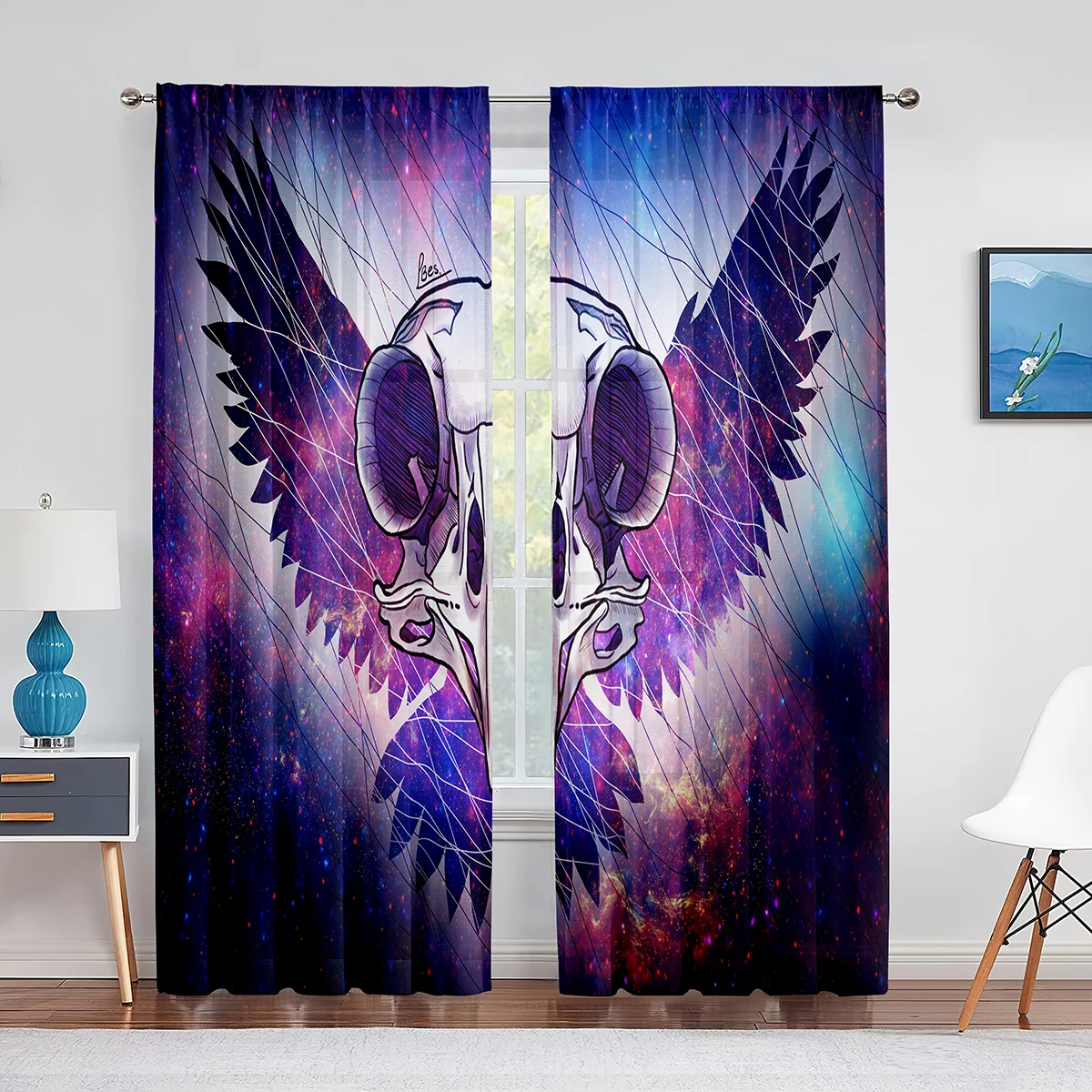 

Skull Owl Wings Space Tulle Sheer Window Curtains for Living Room Bedroom Modern Tulle Voile Curtains Kitchen Drapes Decoration