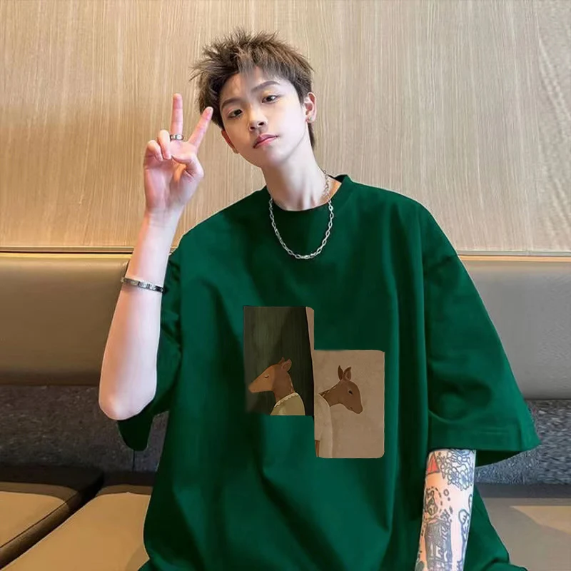 

Мужская футболка Haome Seven-Sve в американском ретро-стиле, 400 г, из чесаного хлопка, с коротким рукавом, летняя, трендовая